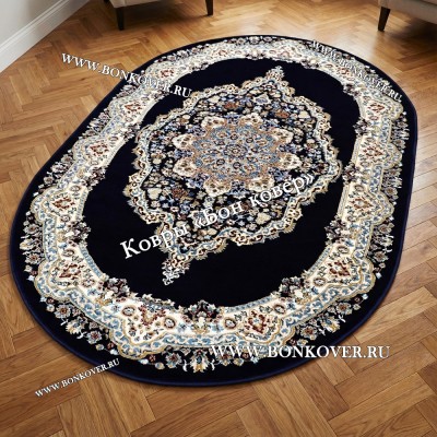 Турецкий Ковер Медальон дизайн 72 Синий Овальный